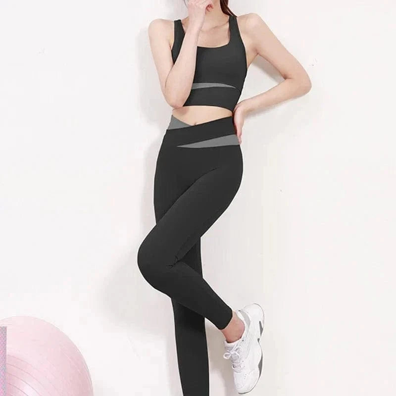 Ensemble 2 Pièces Combinaison de Yoga Design Croisé